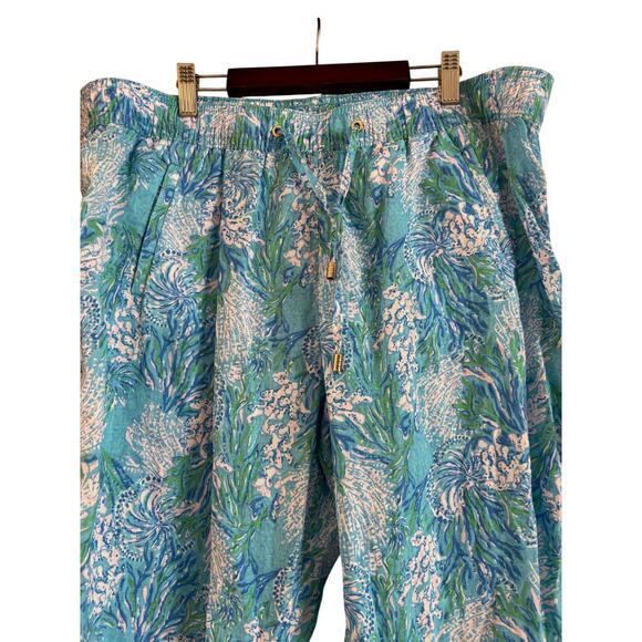 Lilly Pulitzer Taron 100% Linen Pants Size XL Drawstrings Blue Pockets - Picture 2 of 8